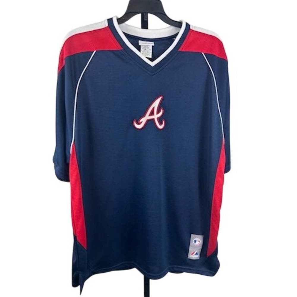 Majestic Atlanta Braves MLB Baseball Jersey Medium V-Neck Shirt Size Medium‎